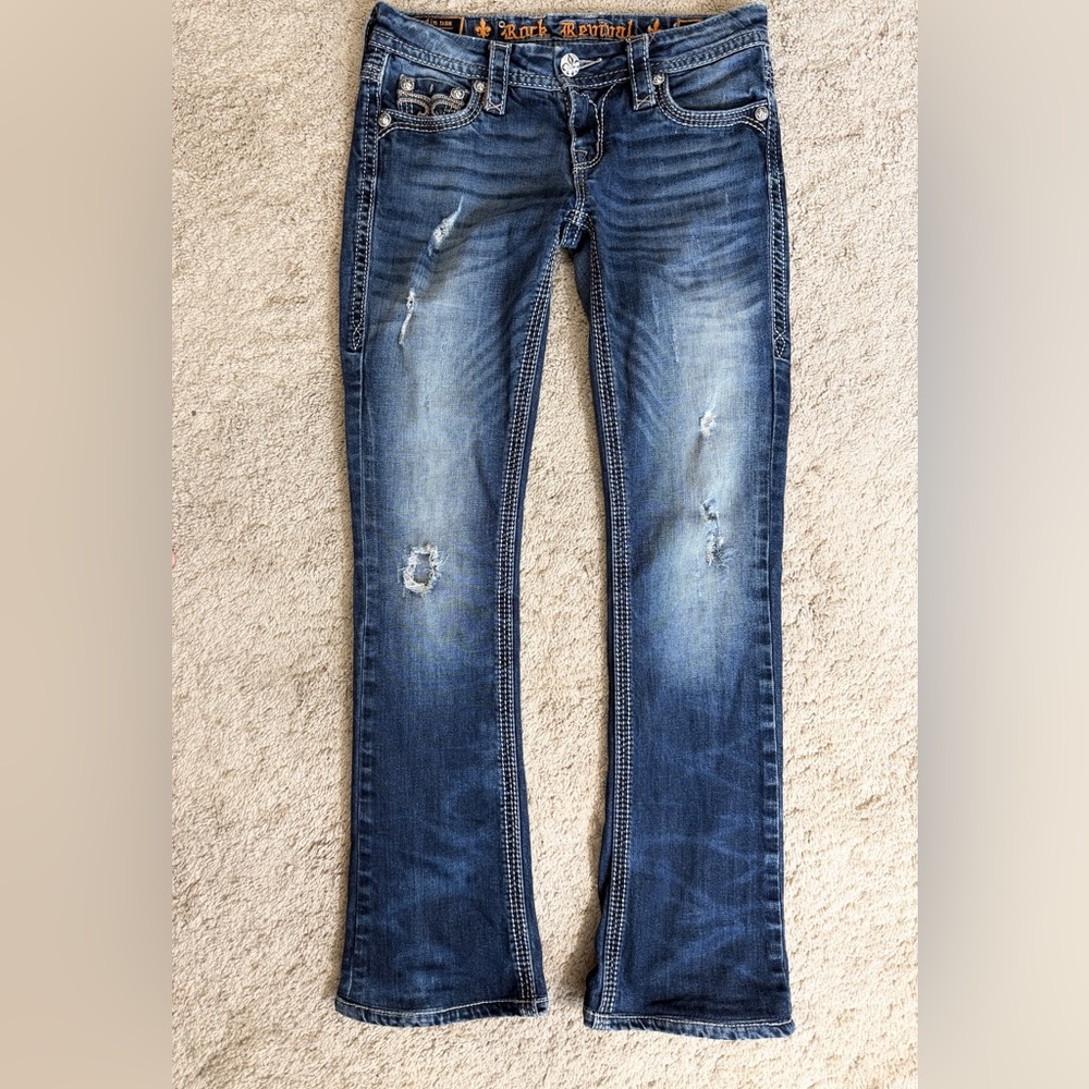 Rock Revival Jeans Womens Size 25 Drew Distressed Low Rise Y2K Medium Blue Denim - Picture 11 of 12